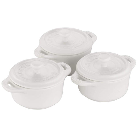 Staub Ceramics 3-Piece Mini Round Cocotte Set, White