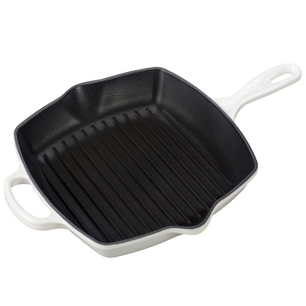 LE CREUSET 10 1⁄4 '' SIGNATURE SQUARE SKILLET GRILL - WHITE
