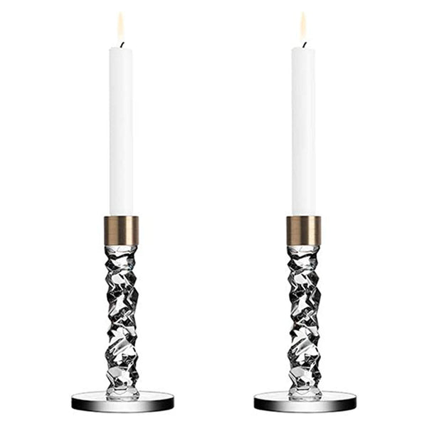 Orrefors Carat Small Candlestick Brass Pair