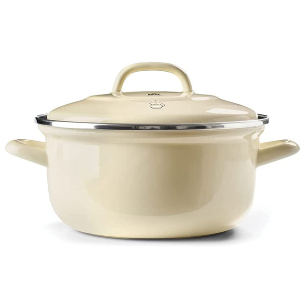 BK, Indigo Round Enameled Casserole with Lid - 26 cm/5.2 Litre, Cream White