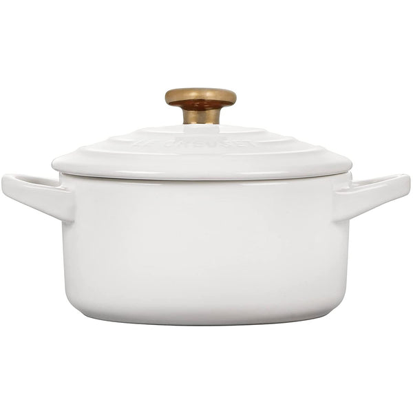 Le Creuset Mini Round Cocotte - White w/ Gold Heart Knob