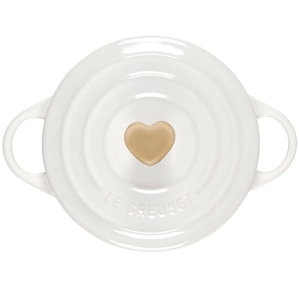 Le Creuset Mini Round Cocotte - White w/ Gold Heart Knob