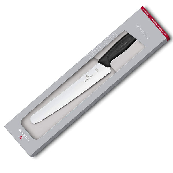Victorinox Bread, Swiss Classic, 8¾" Curved, Serrated Blade, Black