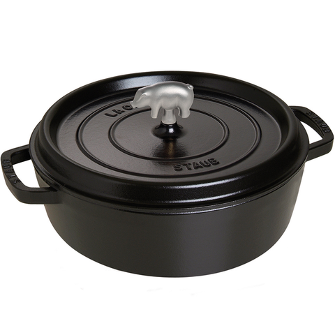 STAUB CAST IRON 6-QUART COCHON SHALLOW WIDE ROUND COCOTTE - MATTE BLACK