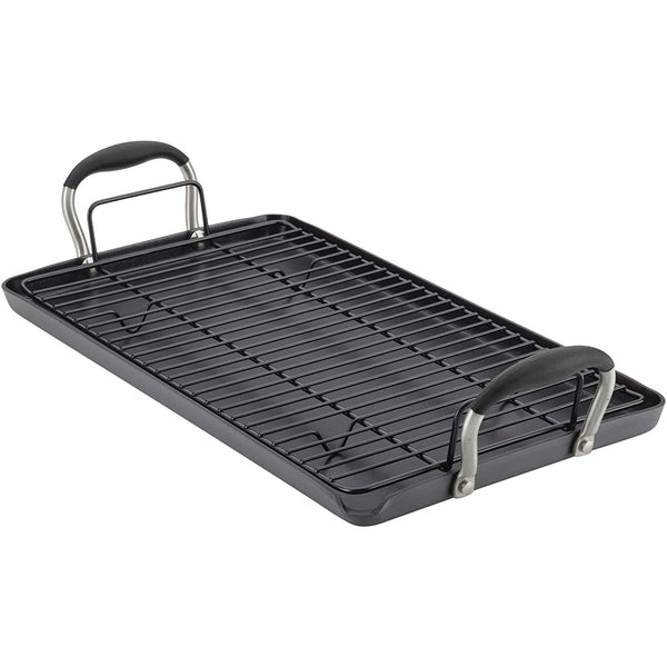 Anolon Advanced Home Hard-Anodized Nonstick Double Burner Griddle, 10-Inch x 18-Inch, Onyx