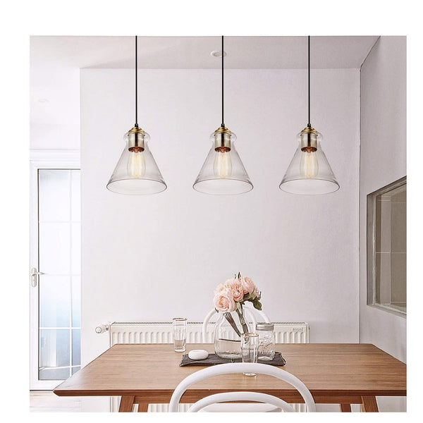 ANKEE Industrial Pendant Light Retro Adjustable Ceiling Hanging Lighting Fixtures with Clear Glass Shade for Kitchen Entryway Hallway Dining Living Room,Cone Shape