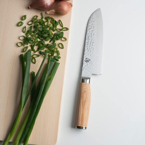 Shun Premier Blonde Santoku Knife, 7 inch VG-MAX Stainless Steel Blade with Tsuchime Finish and Pakkawood Handle
