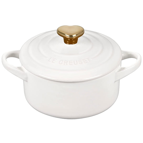 Le Creuset Mini Round Cocotte - White w/ Gold Heart Knob
