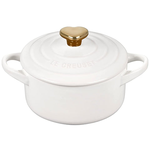 Le Creuset Mini Round Cocotte - White w/ Gold Heart Knob