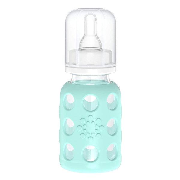 Lifefactory Glass Baby Bottle with Protective Silicone Sleeve and Stage 1 Nipple Mint 4 Oz 1