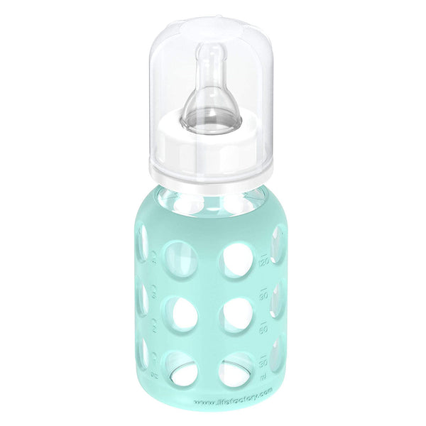 Lifefactory Glass Baby Bottle with Protective Silicone Sleeve and Stage 1 Nipple Mint 4 Oz 1