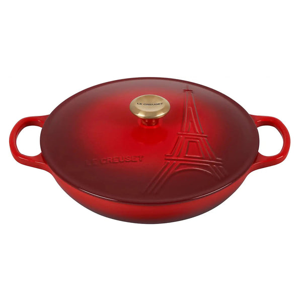 Le Creuset Signature Braiser - Cerise w/ Eiffel Tower Embossed Lid & Gold Knob