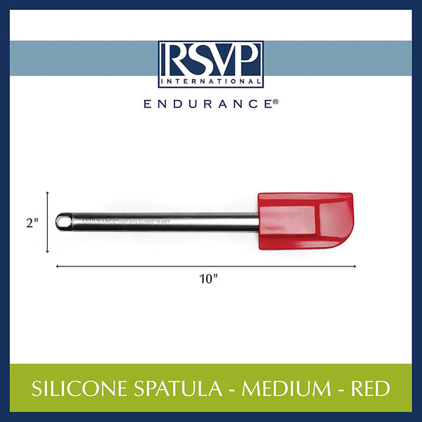 RSVP International Endurance Kitchen Tool Collection Silicone Spatula, Stainless Steel Handle, 10x2", Red