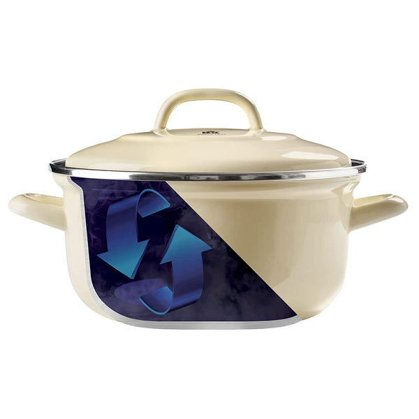 BK, Indigo Round Enameled Casserole with Lid - 26 cm/5.2 Litre, Cream White