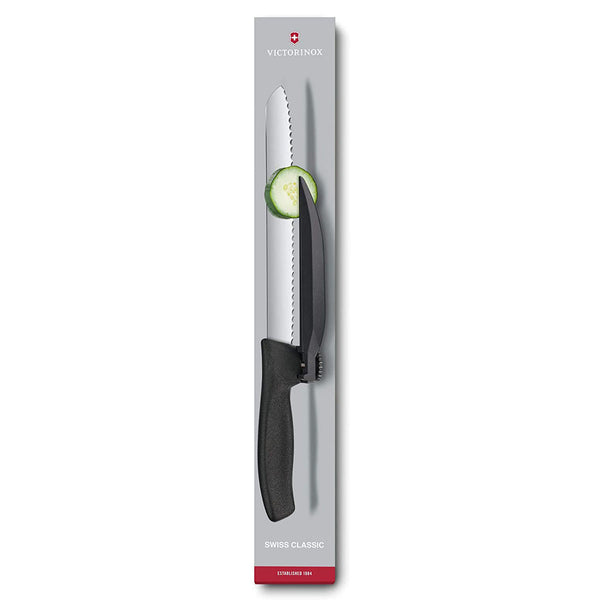 Victorinox Dux Knife, Swiss Classic, Dux Knife, 8.25" Serrated Blade with Adjustable Guide, Black