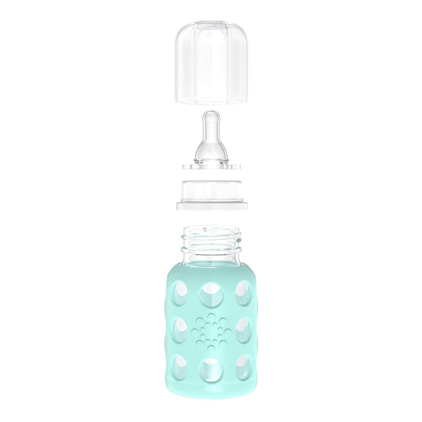 Lifefactory Glass Baby Bottle with Protective Silicone Sleeve and Stage 1 Nipple Mint 4 Oz 1