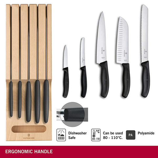 Victorinox Block Sets, Swiss Classic, 5-Piece Set with In-Drawer Knife Holder, Black