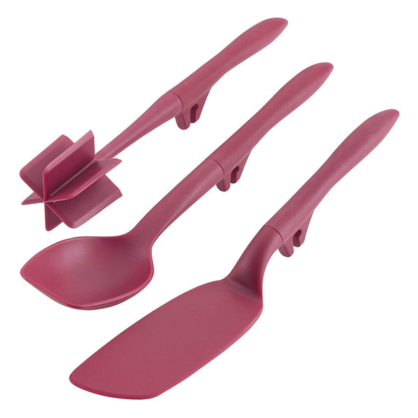 Rachael Ray Tools and Gadgets Lazy Crush & Chop, Flexi Turner, and Scraping Spoon Set / Cooking Utensils - 3 Piece, Burgundy Red