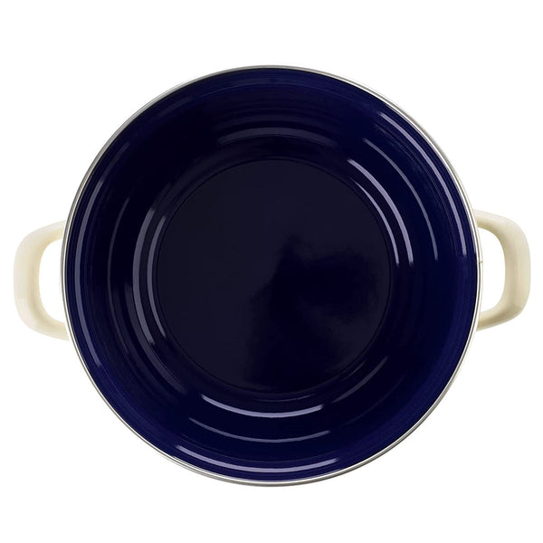 BK, Indigo Round Enameled Casserole with Lid - 26 cm/5.2 Litre, Cream White
