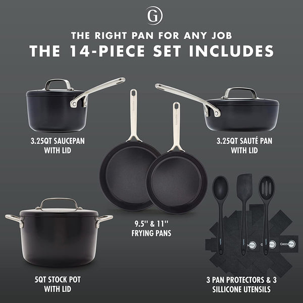 GreenPan GP5 14 Piece Cookware Pots and Pans Set, Black