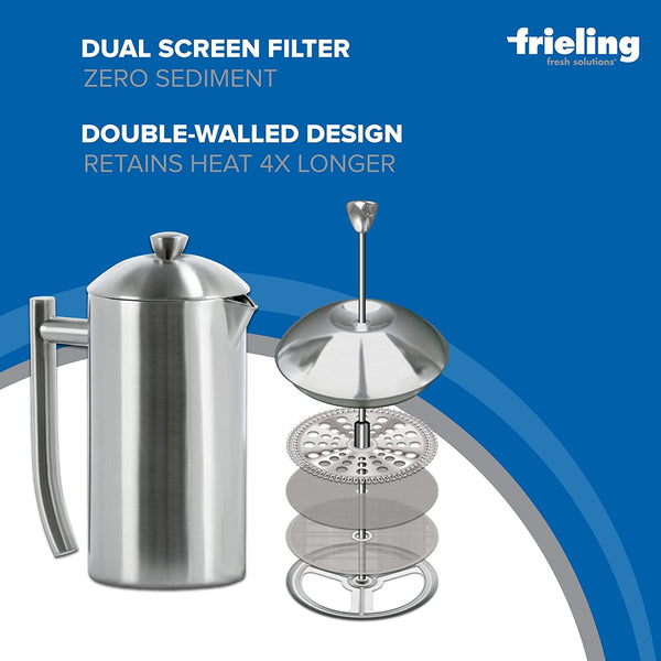 Frieling Double-Walled Stainless-Steel French Press Coffee Maker, Brushed, 17 Ounces