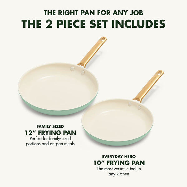 GreenPan Reserve 10" and 12" Frying Pan Skillet Set, Gold Handle, Julep