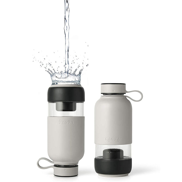 Lekue Bottle To Go reusable glass filtered water bottle,18 ounce, White