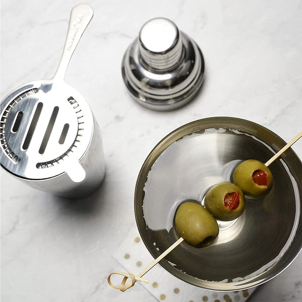 RSVP International Stainless Steel Cocktail Shaker, 18 Ounce | Shake Margaritas, Cosmos, Manhattans, Martinis & More | Modern Design with Large Straining Holes | Dishwasher Safe
