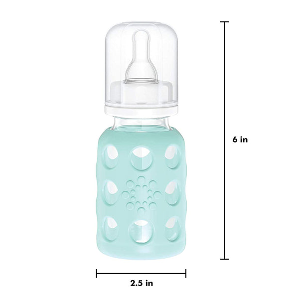 Lifefactory Glass Baby Bottle with Protective Silicone Sleeve and Stage 1 Nipple Mint 4 Oz 1
