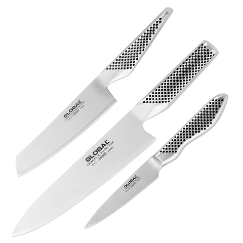 GLOBAL CLASSIC 3-PIECE KNIFE SET WITH CHEF'S VEGETABLE ANF PARING KNIFE