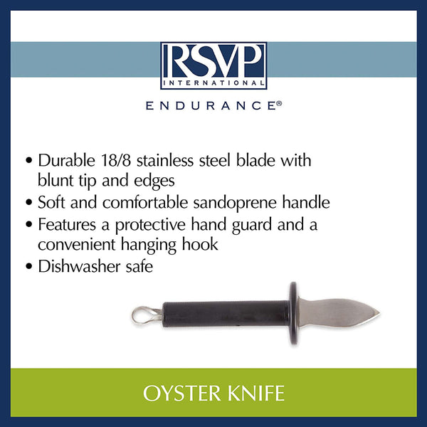 RSVP International Stainless Steel Seafood Prep Accessories, Oyster Knife