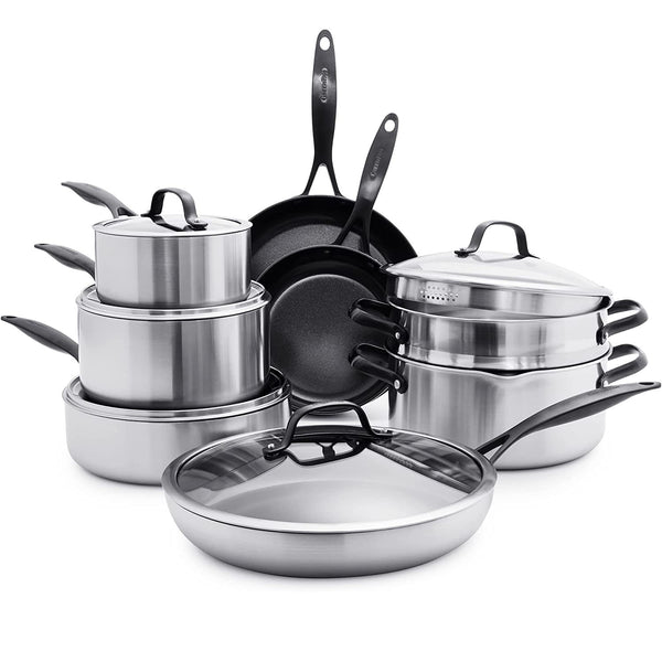 GreenPan Venice Pro Noir 13 Piece Cookware Pots and Pans Set, Matte Black Handle, Silver