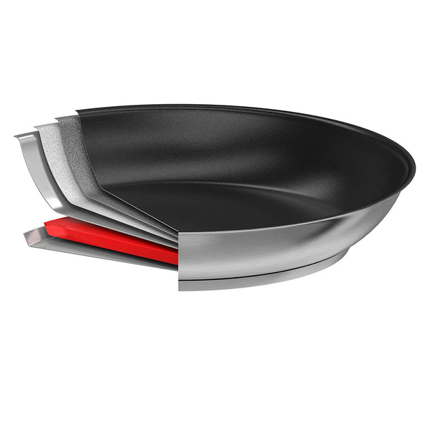 Cristel Strate 4 Piece Frying pan Set with 9.5" non-stick frying pan, 11" frying pan + lid and long handle, Brushed Finish