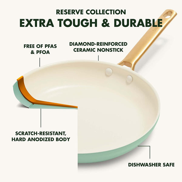 GreenPan Reserve 10" and 12" Frying Pan Skillet Set, Gold Handle, Julep