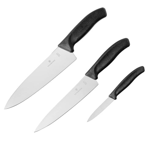 Victorinox Sets, Swiss Classic, 3-Piece Chef's Set (8" Chef's, 8" Carving, 3.25" Paring), Black