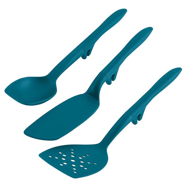 Rachael Ray Tools and Gadgets Spoon, Slotted and Solid Turners Set/ Cooking Utensils - 3 Piece, Teal Blue