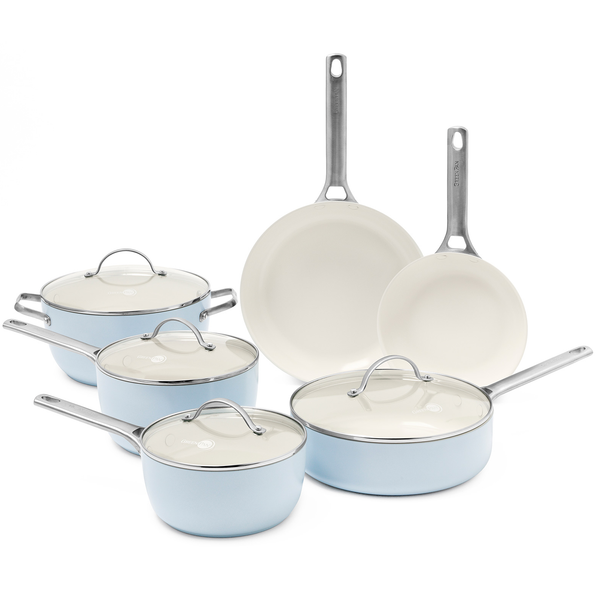 GREEN PAN PADOVA CERAMIC 10-PIECE NON-STICK COOKWARE SET - LIGHT BLUE