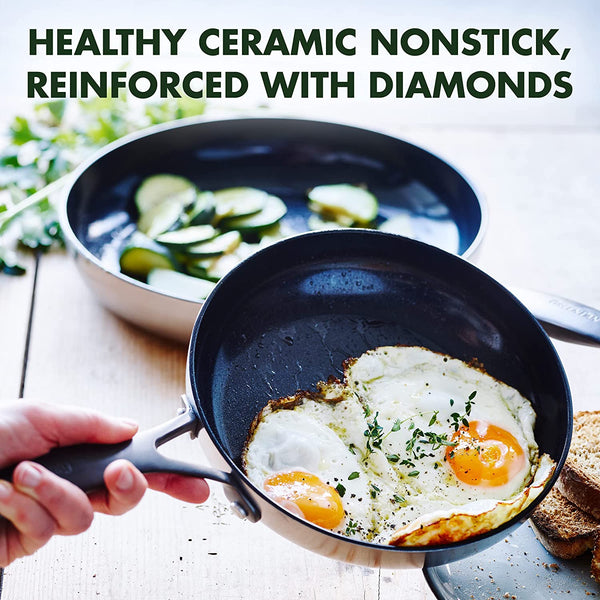 GreenPan Venice Pro Noir 13 Piece Cookware Pots and Pans Set, Matte Black Handle, Silver