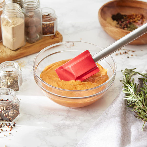 RSVP International Endurance Kitchen Tool Collection Silicone Spatula, Stainless Steel Handle, 10x2", Red