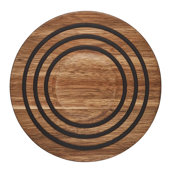Le Creuset 8" Magnetic Wooden Trivet - Acacia Wood with Black Silicone Rings