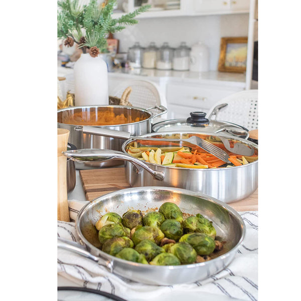 Black Cube Stainless-Steel 7-Piece Set Pots and Pans Set, Professional Grade 