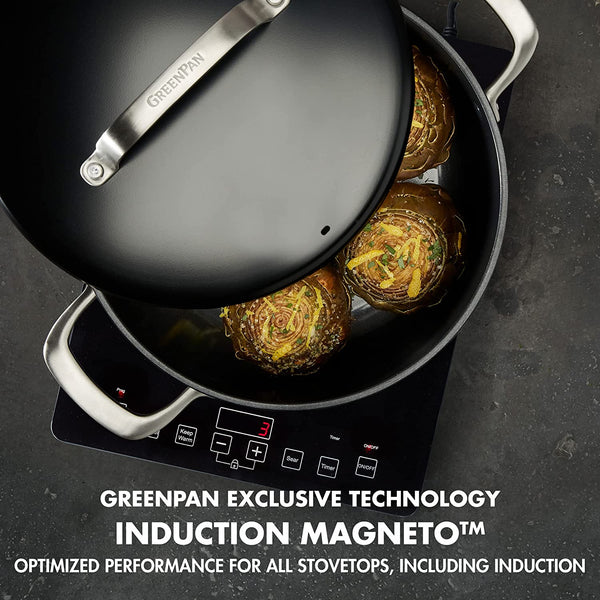 GreenPan GP5 8QT Stock Pot with Insulated Lid, Black