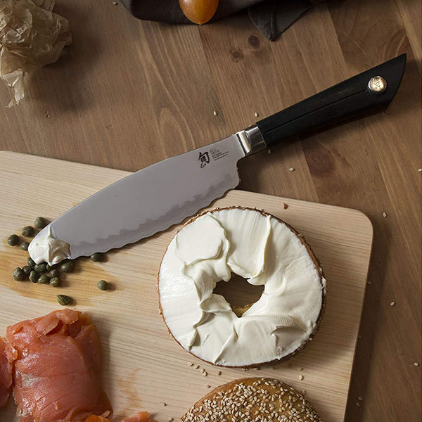 Shun Sora 6 inch Ultimate Utility Knife, Stainless Steel Blade with Serrated Edge, NSF Certified, Handcrafted in Japan, VB0741, Metallic