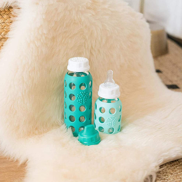 Lifefactory Glass Baby Bottle with Protective Silicone Sleeve and Stage 1 Nipple Mint 4 Oz 1