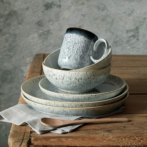 Denby USA 16 Piece Halo Kitchen Breakfast Collection Set, Speckle