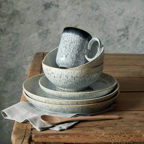 Denby Halo 4-piece Speckle Coupe Dinner Plate Set, Light Blue