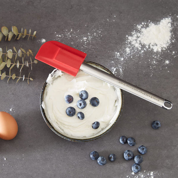 RSVP International Endurance Kitchen Tool Collection Silicone Spatula, Stainless Steel Handle, 10x2", Red