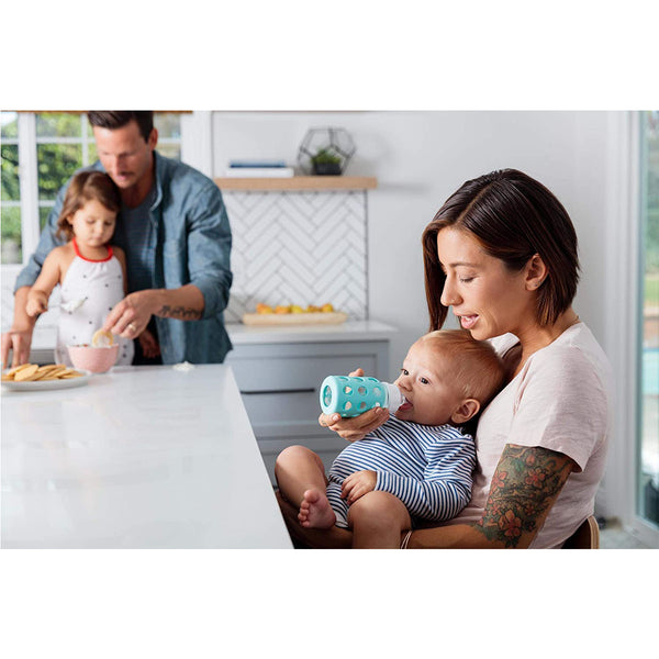 Lifefactory Glass Baby Bottle with Protective Silicone Sleeve and Stage 1 Nipple Mint 4 Oz 1