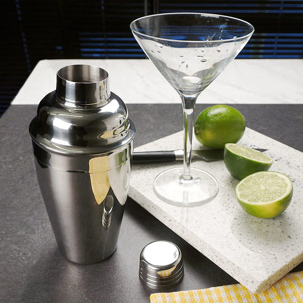 RSVP International Stainless Steel Cocktail Shaker, 18 Ounce | Shake Margaritas, Cosmos, Manhattans, Martinis & More | Modern Design with Large Straining Holes | Dishwasher Safe