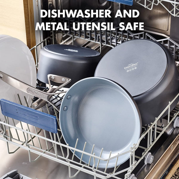 GreenPan Paris Pro Hard Anodized Healthy Ceramic Nonstick, 11" Everyday Frying Pan Skillet with 2 Handles and Stainless Steel Lid, PFAS-Free, Dishwasher Safe, Grey